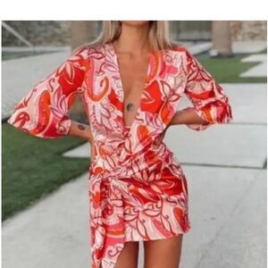 Zara Pink and Red Floral Dress